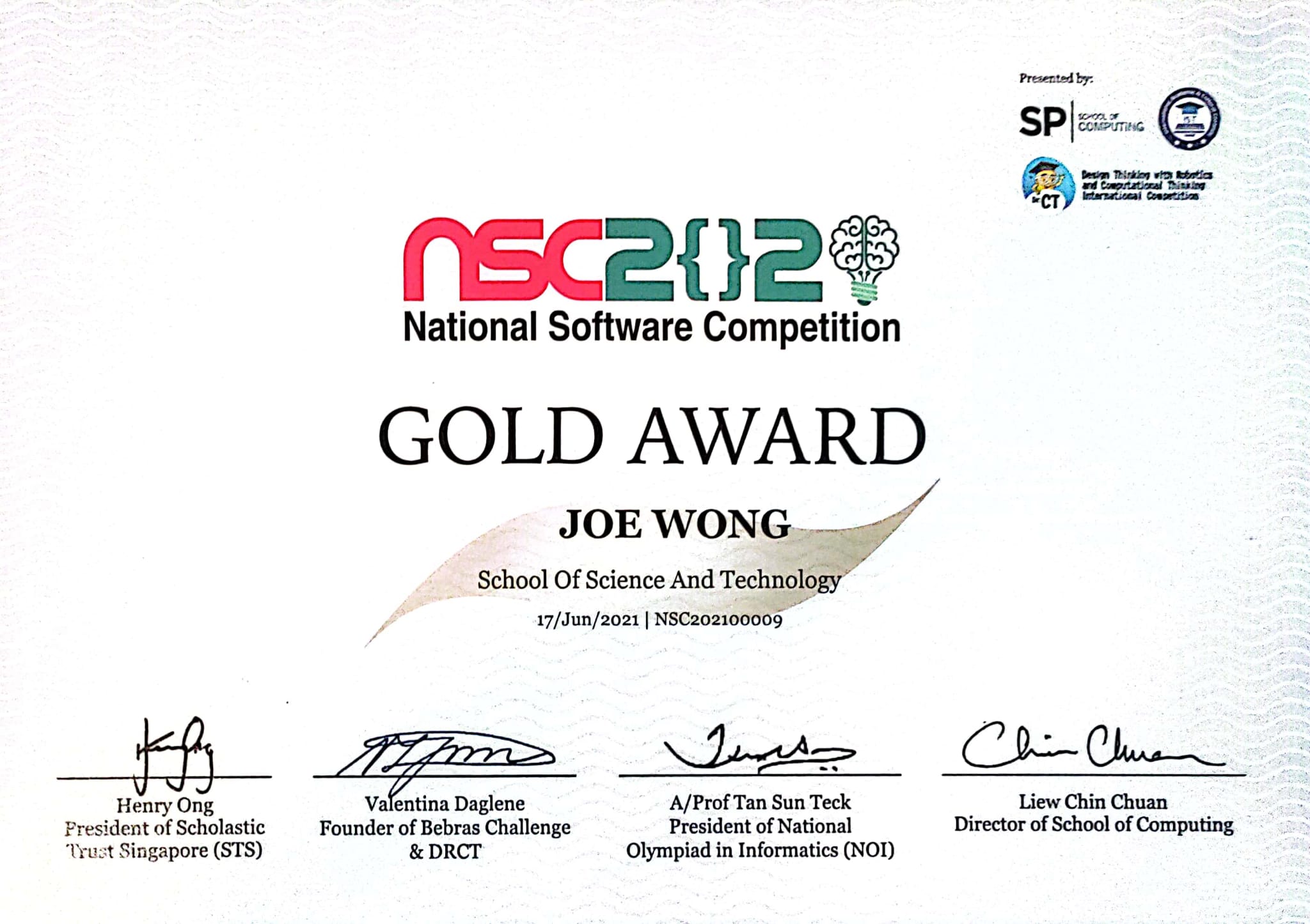 My NSC Cert for 2021